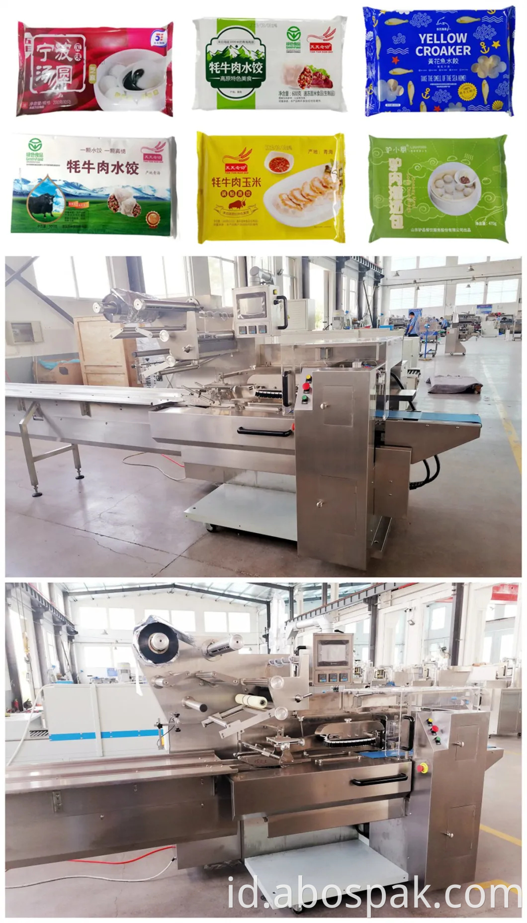 Makanan Pangsit Beku dengan Pallet Tray Automatic Box Motion Gusset Labeling Sealing Packing Wrapping Machinery